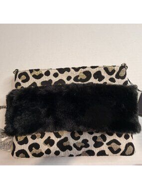 NWT America & Beyond Leopard Faux Fur Clutch Crossbody Evening Bag